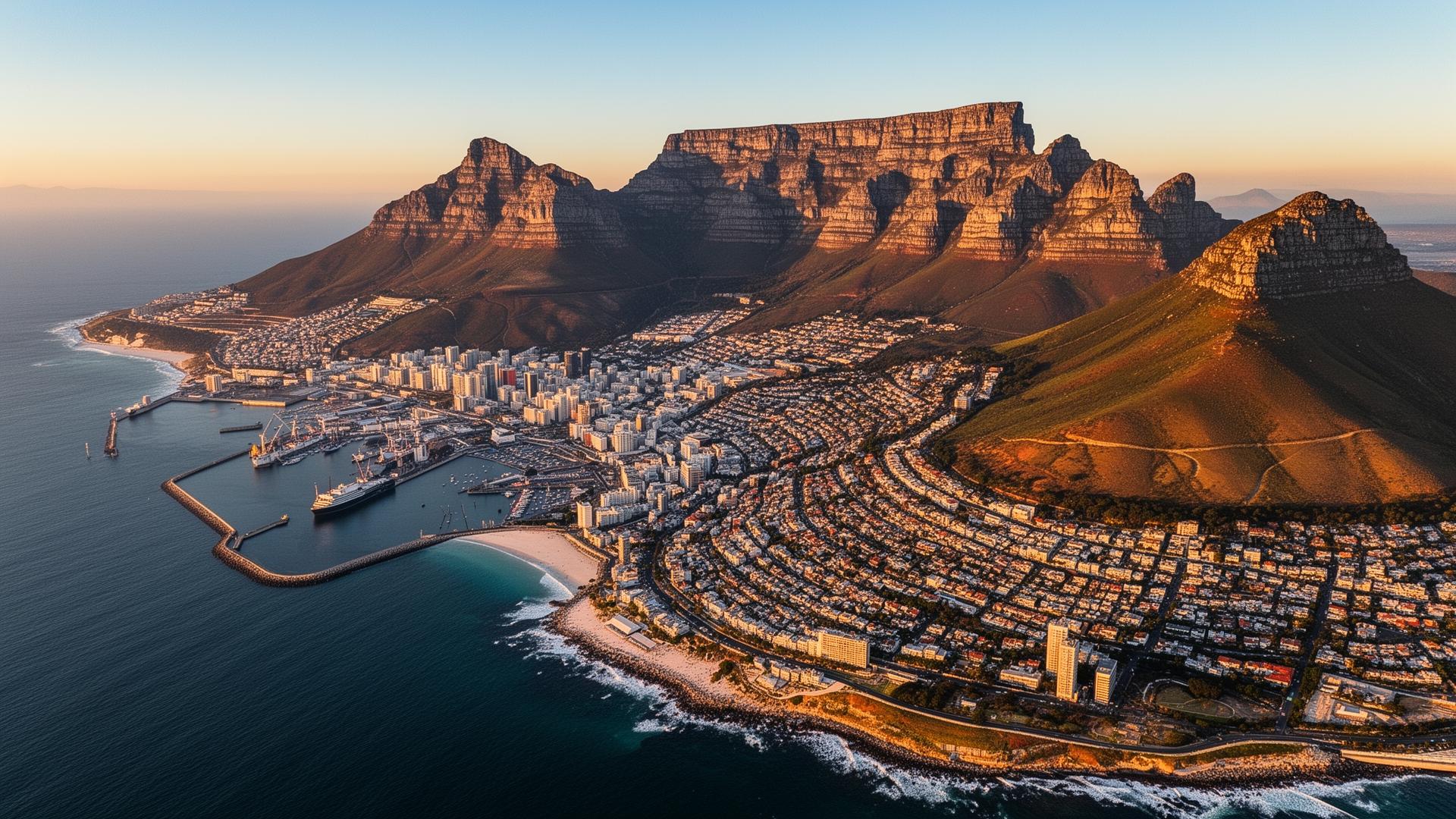 Cape Town beneath Table Mountain, with the city and Table Bay in view